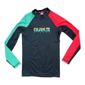 Quiksilver Black Multicolor Long Sleeve Rash Guard Surf Shirt Top Youth Size 14